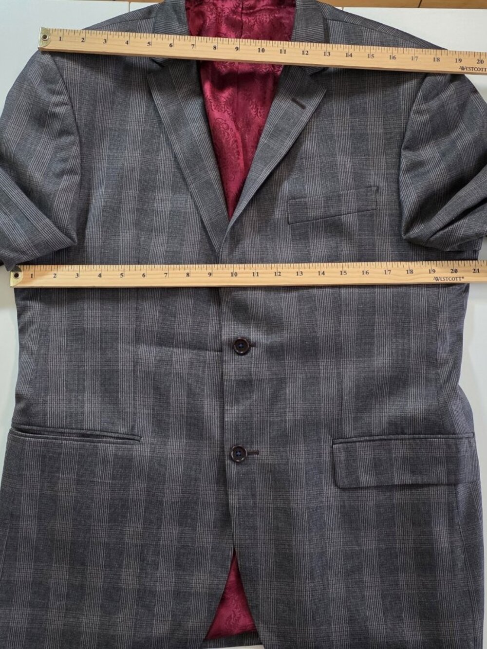 Sand Wool 100s Blazer Mens 52 L Gray Plaid Lined Single Breasted 2B Reda Fabric - Picture 4 of 16